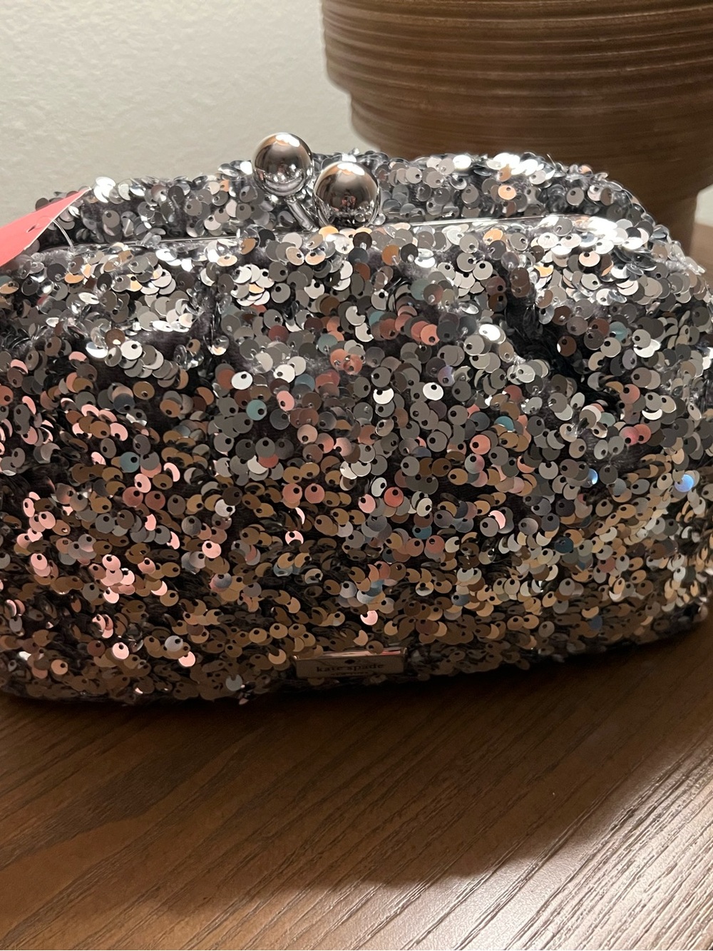 Sequin Kiss-Lock Evening Clutch in Silver NWT